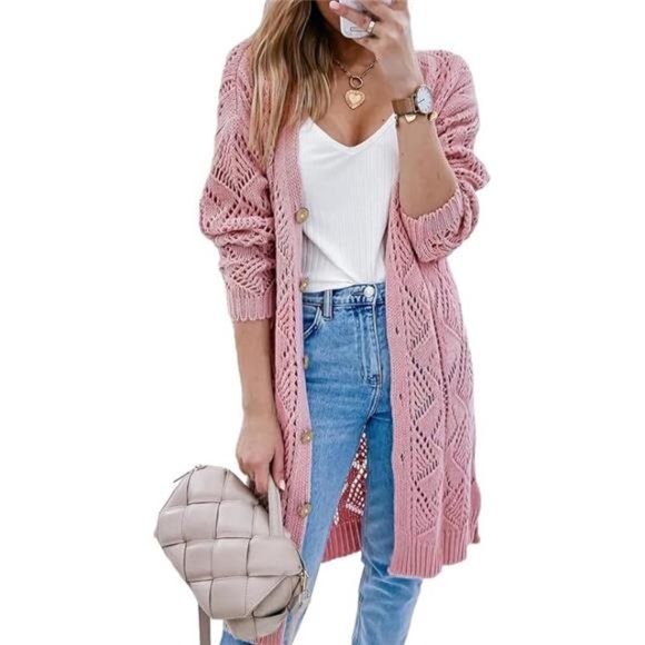 Cardigan Sweaters Long Sleeve Open Front Crochet Cardigans Sweater For Women - Picture 6 of 7